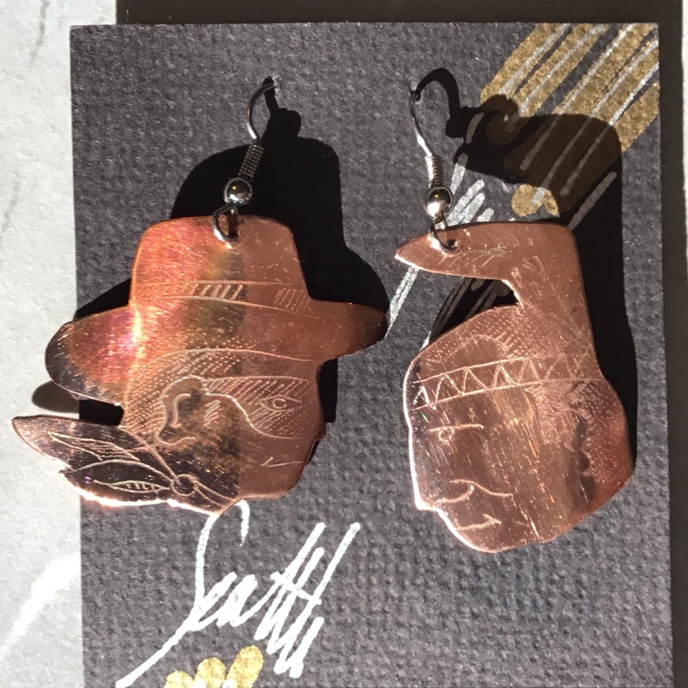 Copper Cowboy and Native American Earrings